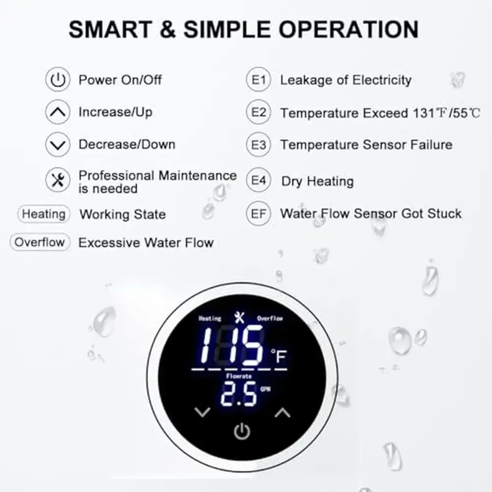 18kW Electric Tankless Water Heater On Demand 240V ETL Listed Under Sink Smart Self-Modulation Instant Hot Water Point of Use