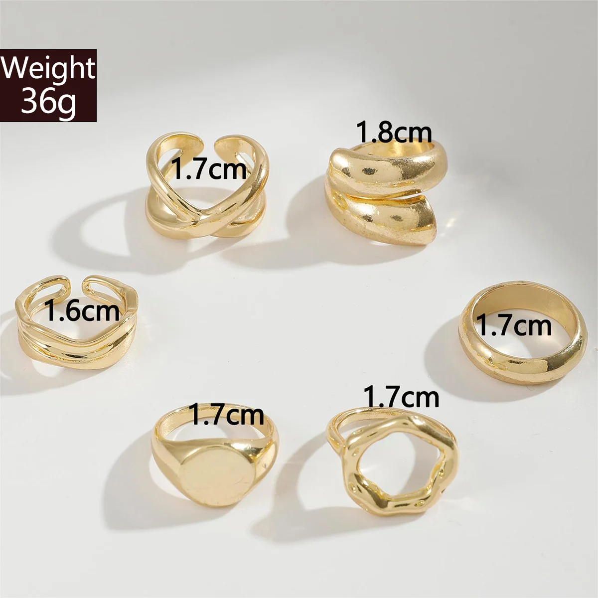 Tocona Fashion Gold Color Lrregular Intersect Ring Sets for Women Classic Smooth Wave Finger Rings Party Jewelry 6pc/set