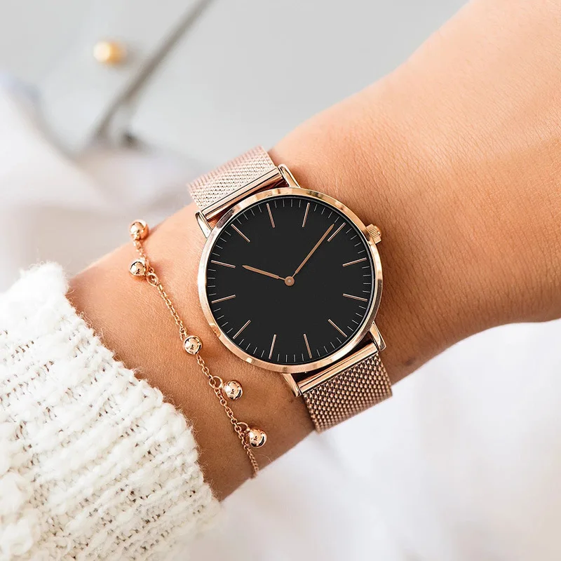 Top Brand Luxury Watches Women Fashion Stainless Steel Mesh Belt Quartz Wristwatch Simple Casual Ladies Clock Gift Montre Femme