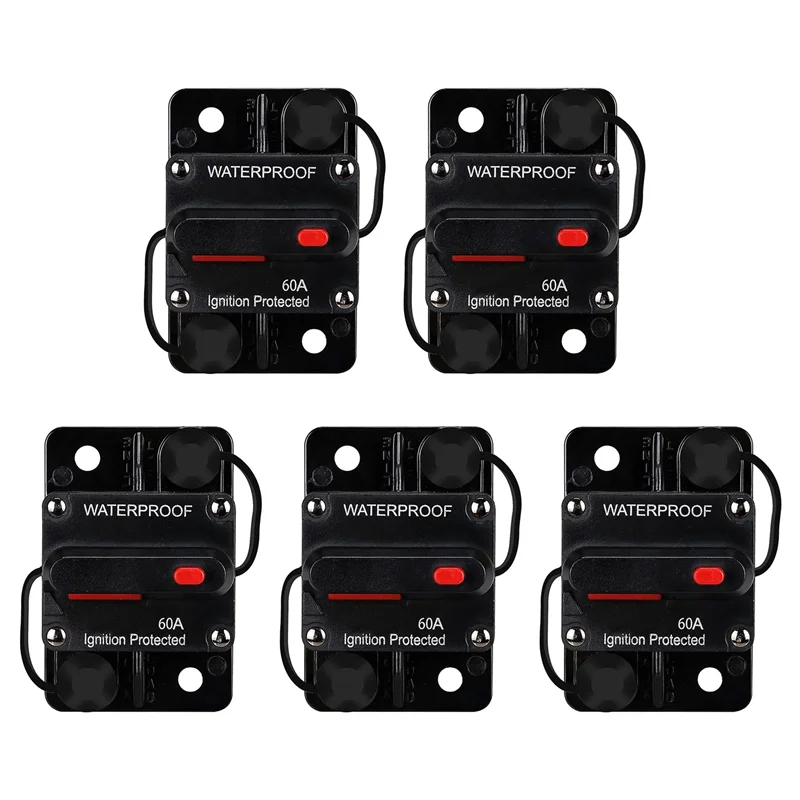 AAAN-5X Waterproof Circuit Breaker,With Manual Reset,12V-48V DC,60A,For Car Marine Trolling Motors Boat Power Protect