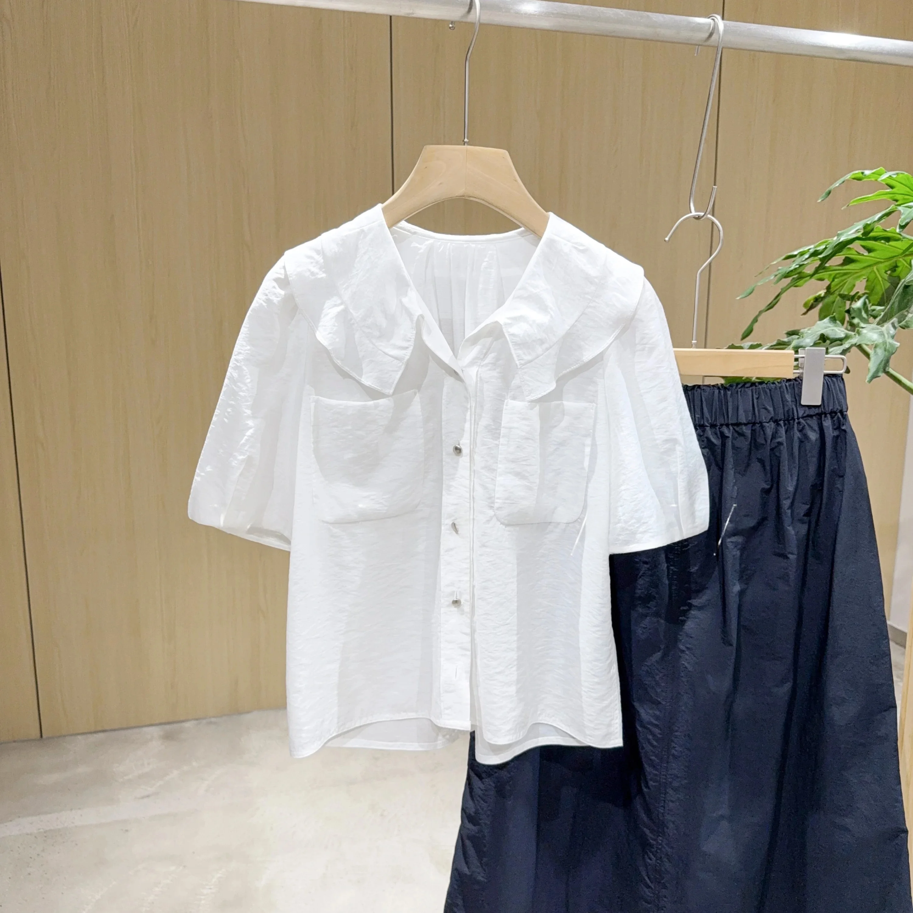 

Mimifafa SISLY Pure Original 26 New Lightweight Artificial Silk Gentle Lotus Leaf Collar Versatile Small Shirt Women's Fashion