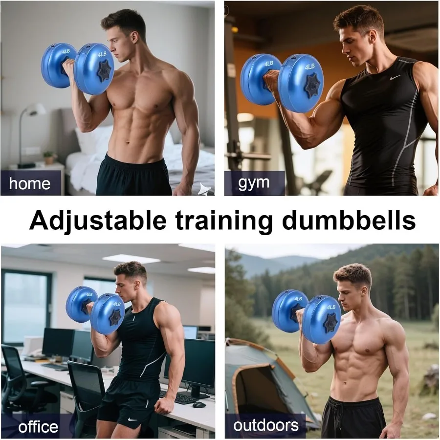 مجموعة دمبل مملوءة بالماء لتدريب القوة وتشكيل اللياقة البدنية وأوزان السفر المحمولة القابلة للتعديل مثالية لصالة الألعاب الرياضية المنزلية