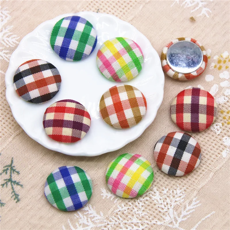 50 sztuk mix kolor Flatback siatki tkaniny pokryte okrągłe guziki domu ogród rzemiosło Cabochon Scrapbooking DIY 15mm