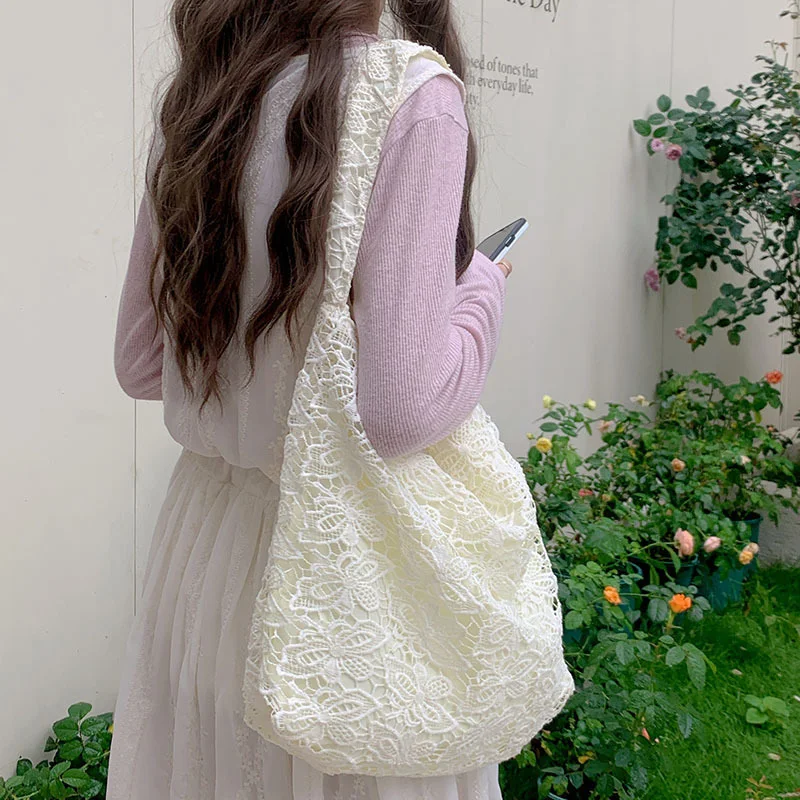 

Женская модная сумка через плечо 2026 года, новая летняя коллекция, в деревенском стиле, с кружевом, большая вместительная сумка для города, женская сумка-тоут