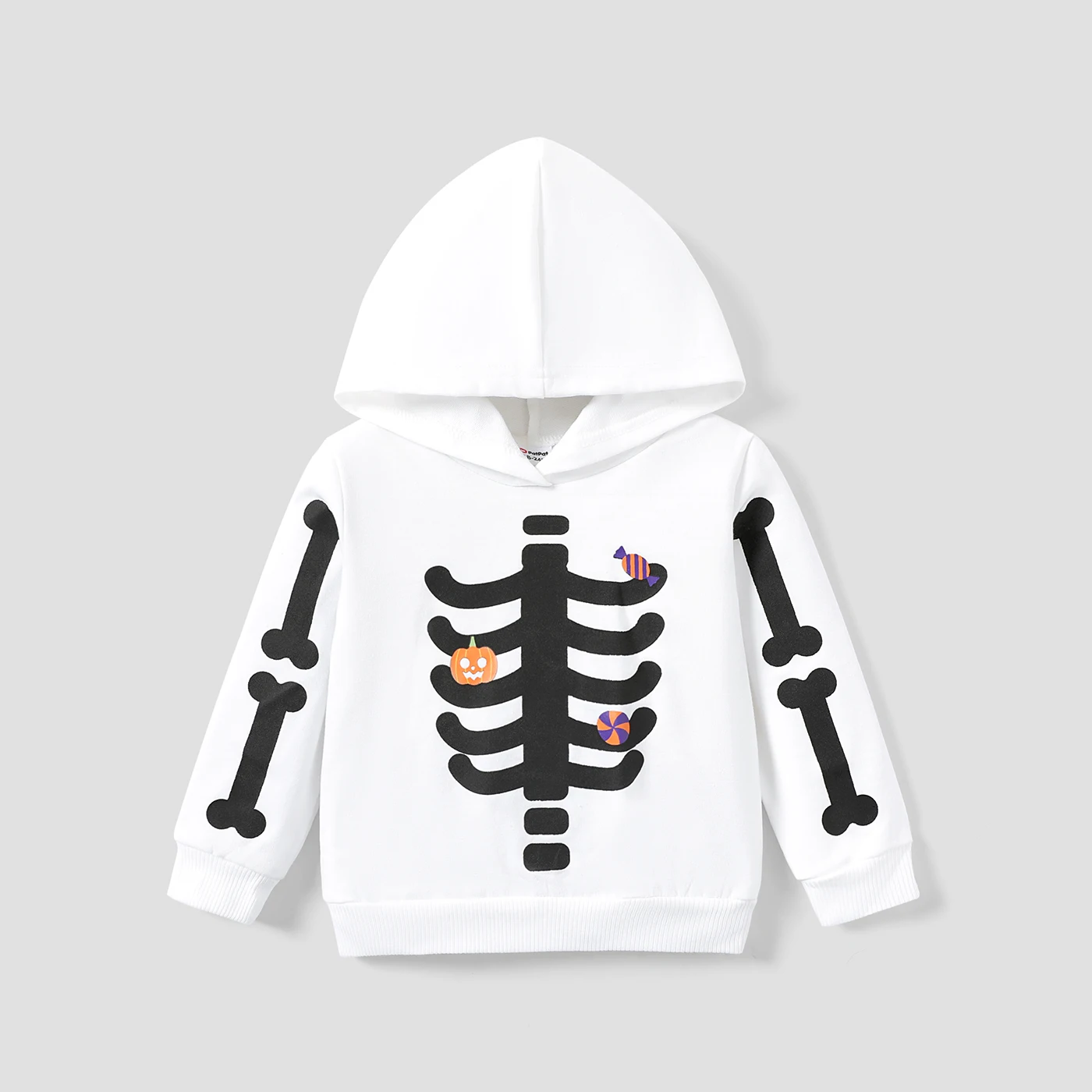 PatPat Toddler Boy/Girl Halloween Reflective Skeleton Print Hoodie Sweatshirts Perfect for Outings and Daily Wear