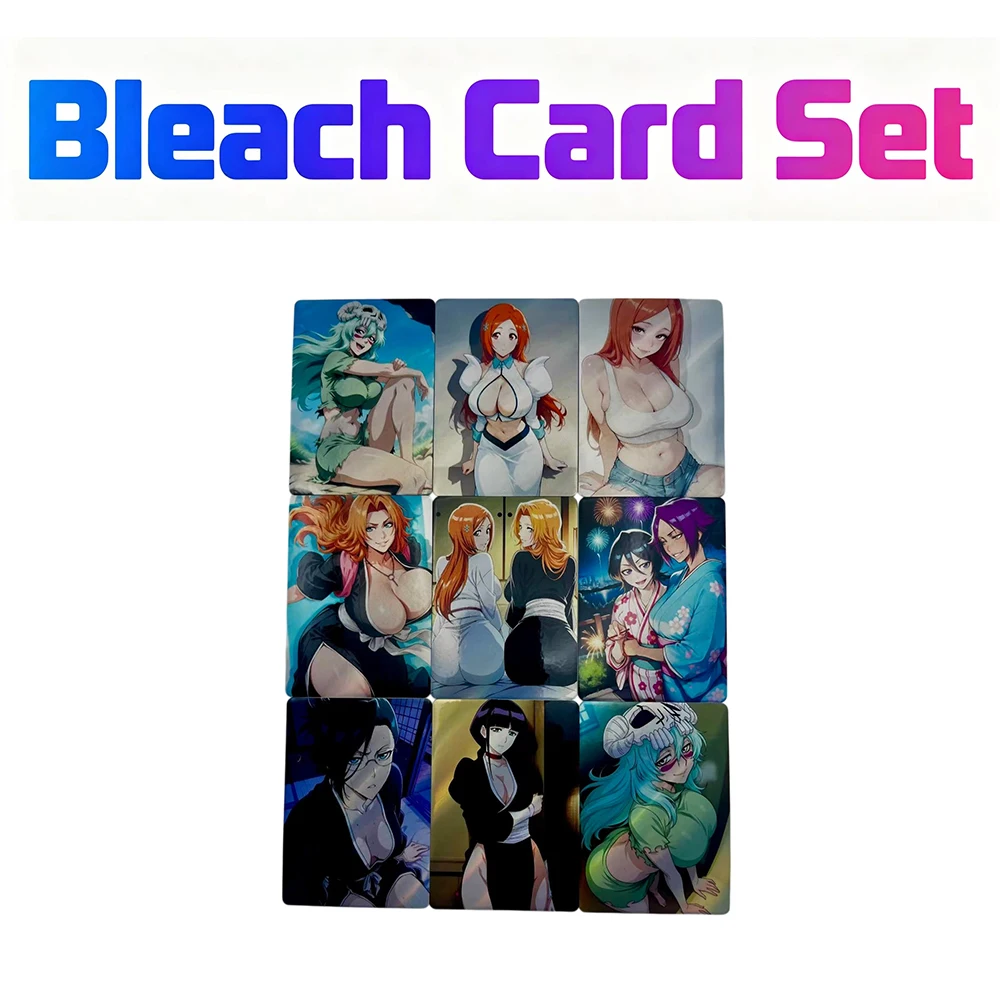 Bleach Cards 9PCS Rukia Kuchiki Orihime Inoue Rangiku Matsumoto Animation Collection Flash Card Game Toy Gifts