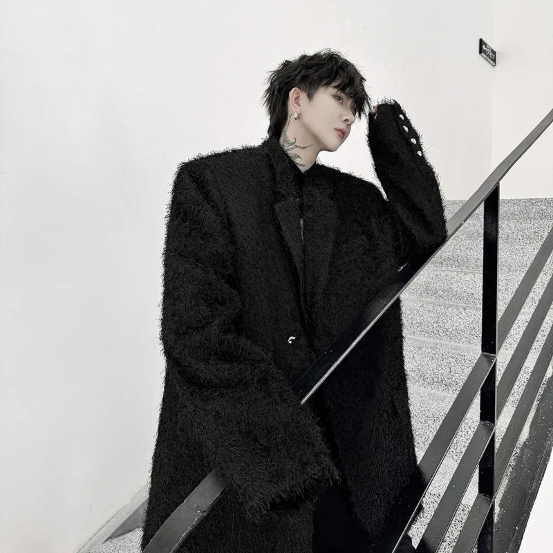 SYUHGFA Korean Style Lapel Suit Coat Male 2024 Autumn Solid Color Plush Surface Blazer High Street Men's Wear Jacket