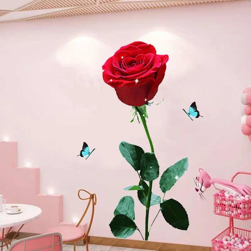 

Red Rose Wedding Room Festival Atmosphere Decoration Wall Stickers Self Adhesive Bedroom Romantic Wallpaper Decorating