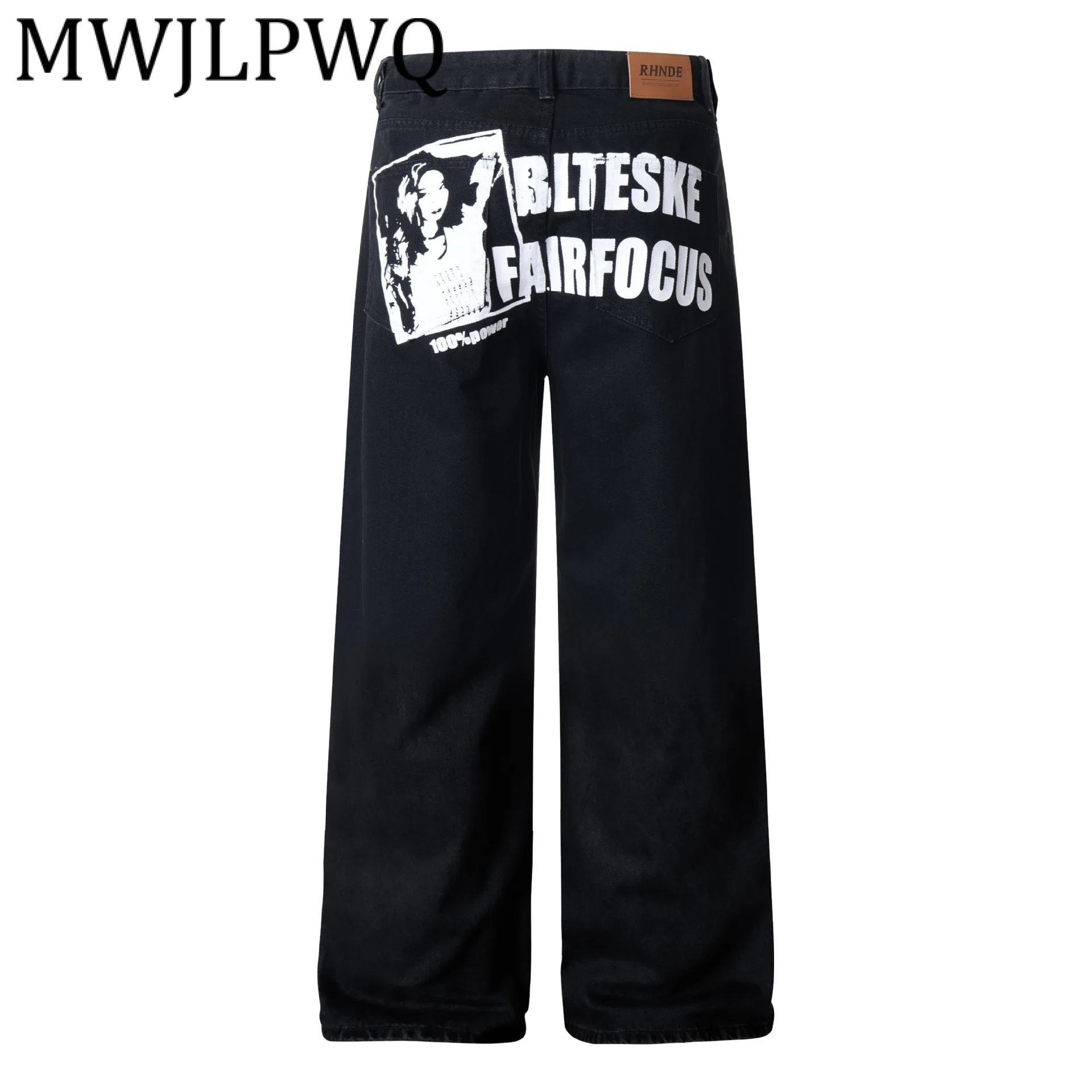 

MWJLPWQ Прямые мужские джинсы с принтом, модные американские уличные модные свободные повседневные брюки 2021, осенняя новинка 21651