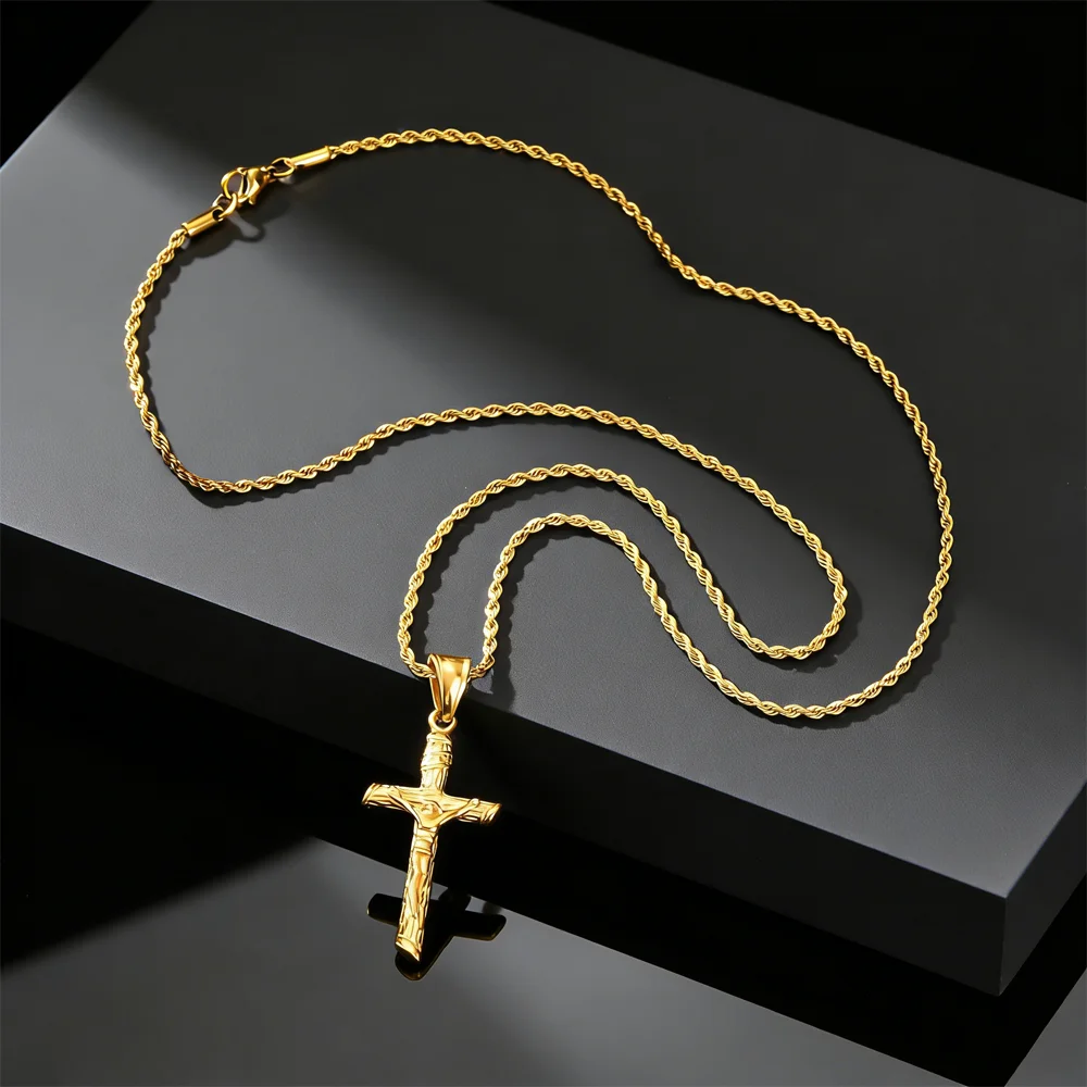 Edelstahl-Kreuz-Halskette für Männer, christliche Jesus-Anhänger-Halskette, Katholizismus, religiöser Glaube, Schmuck, Ostergeschenke – Detail 4