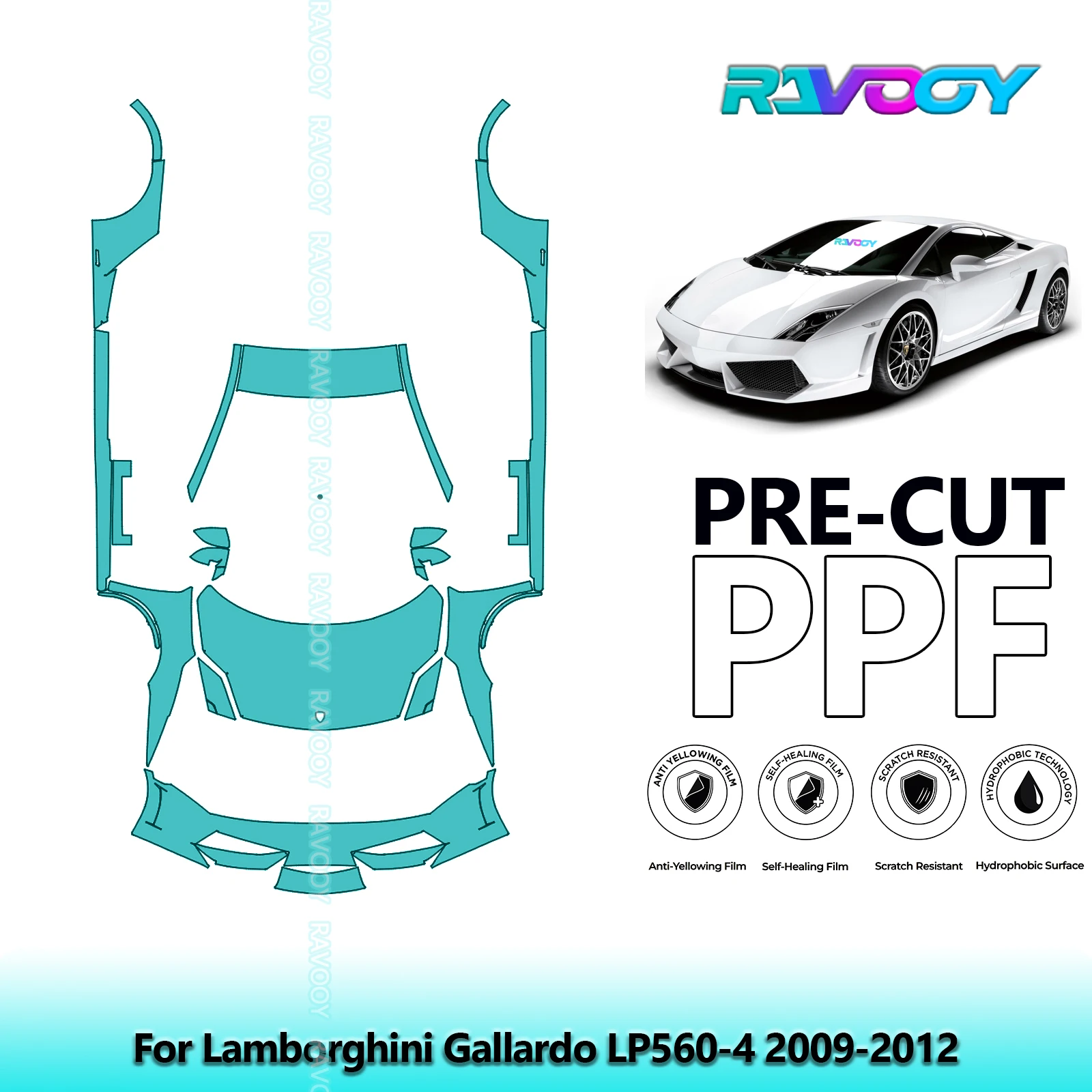 

8.5Mil Precut Paint Protection Film PPF Clear Bra Front Kit+Rockers For Lamborghini Gallardo LP560-4 2009-2012