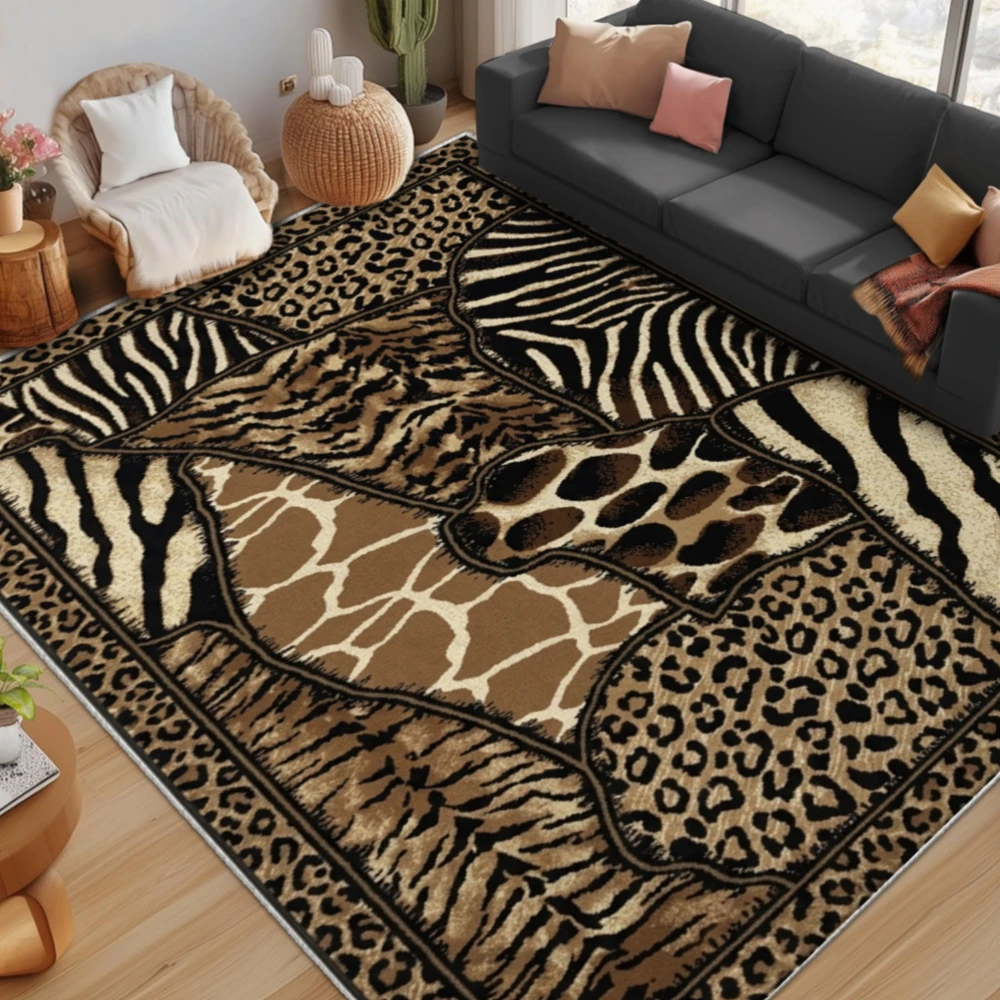Leopard Zebra Giraffe Animal Print Rug, Retro 2D Flat Mat for Living Room Bedroom Dining Room Home Office Kitchen Entryway