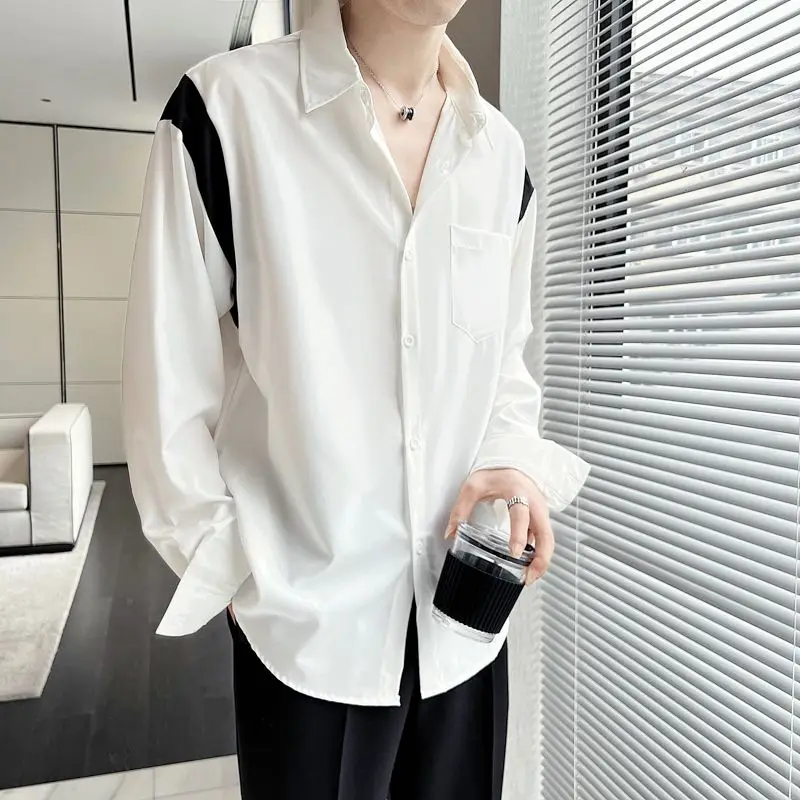 

Casual Turn-down Collar Shirts Men's Clothing Stylish Spliced Spring Autumn New Loose Long Sleeve Commute Single-breasted Shirts