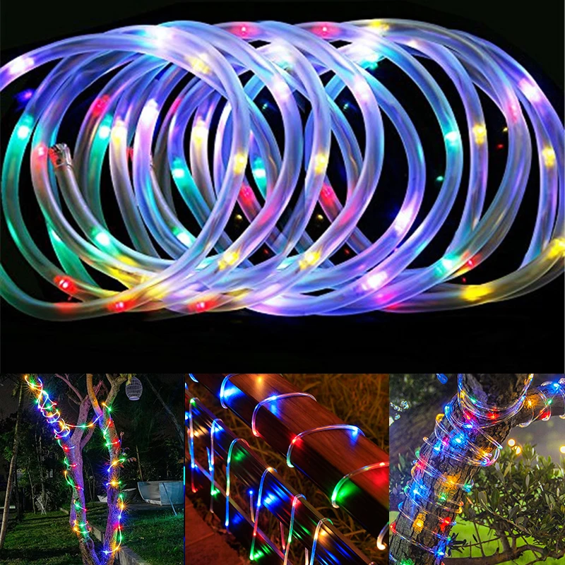 1pc Solar LED String Light 50LED Tube Rope String Lights With 8 Modes Outdoor Waterproof Tube Solar Fence Lights For Home Decor