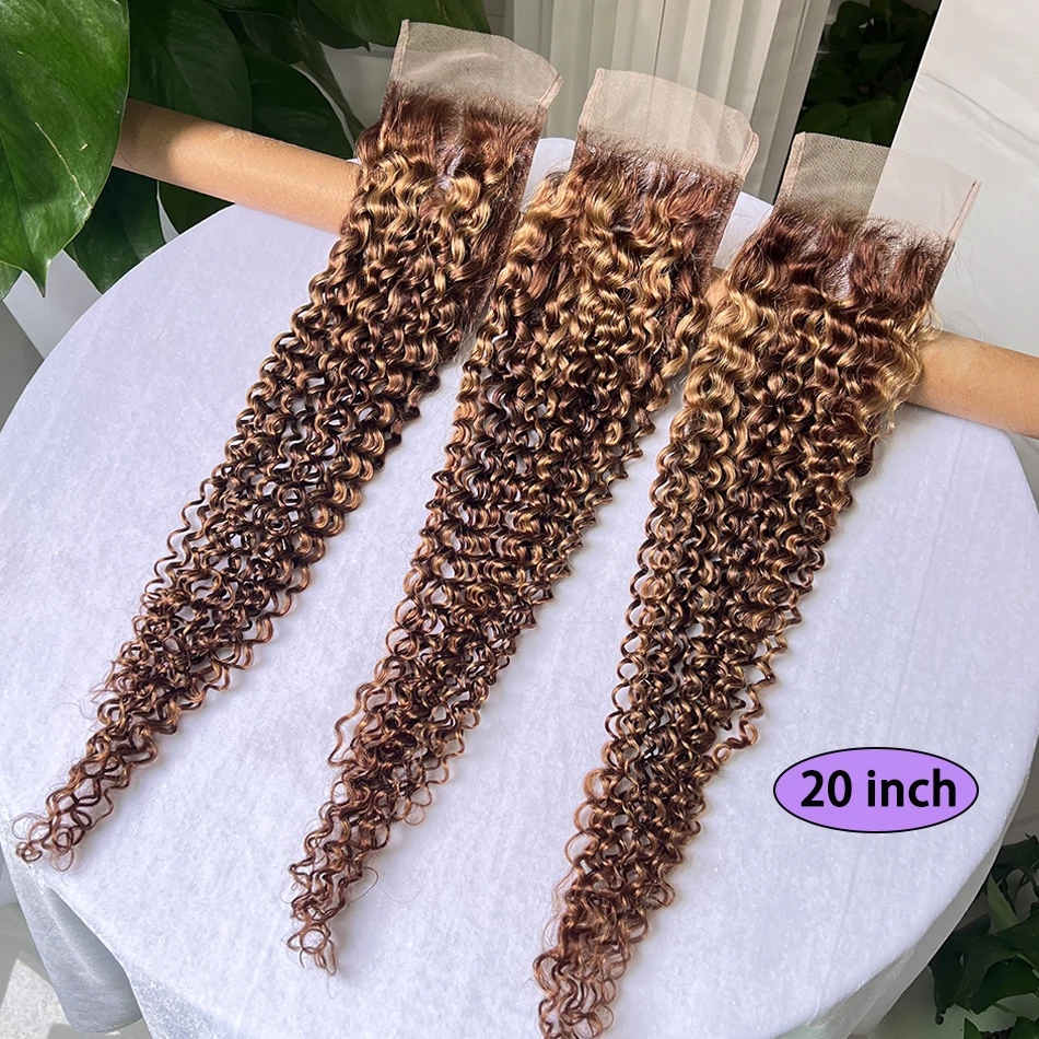 Mettre en évidence P4/27 couleur 4x6 pouces fermeture à lacets transparente bouclés profonds 100% cheveux humains noeuds blanchis dentelle pré-épilée cheveux bruts