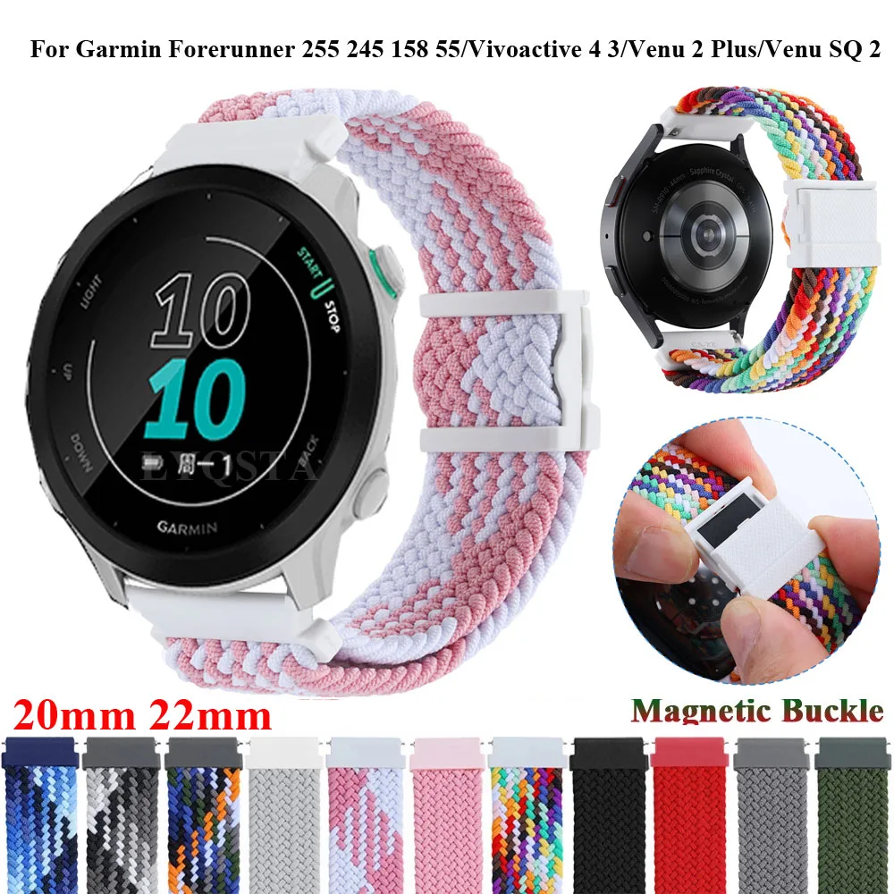 

Ремешок нейлоновый 20 мм 22 мм для смарт-браслета Garmin Vivoactive 3/4, браслет Forerunner 255 245 745 158 55/CAME 2 Plus/SQ 2