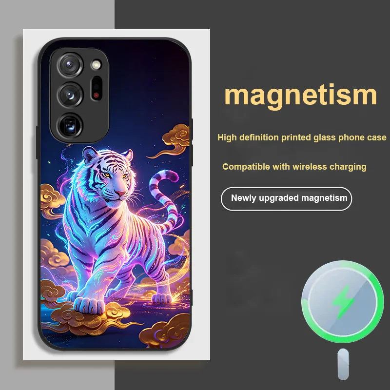 For Galaxy Samsung S 25 21 Ultra 24 22 26 23 Magnetic Glass Phone Case with Colorful tiger Series Pattern Design Dust Cover