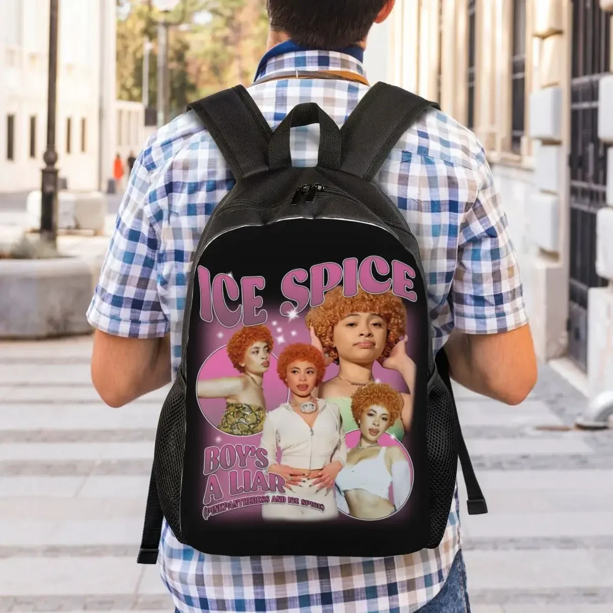 Ransel Musik Hiphop Ice Spice Kustom untuk Anak Perempuan Laki-laki Tas Perjalanan Sekolah Perguruan Tinggi Tas Buku Wanita Pria Cocok untuk Laptop 15 Inci
