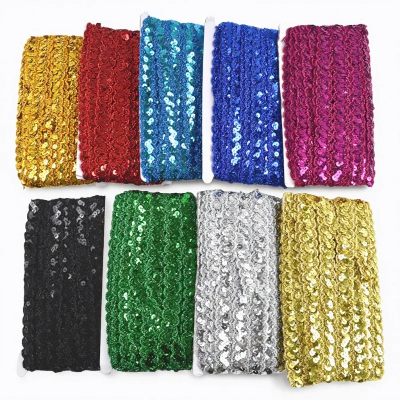 1Pc=13Meters 23mm Shiny Sequin Lace Trim Braided Polyester Mesh Ribbon Dance Dress Stage Costume Garment DIY Sewing Accessories 4