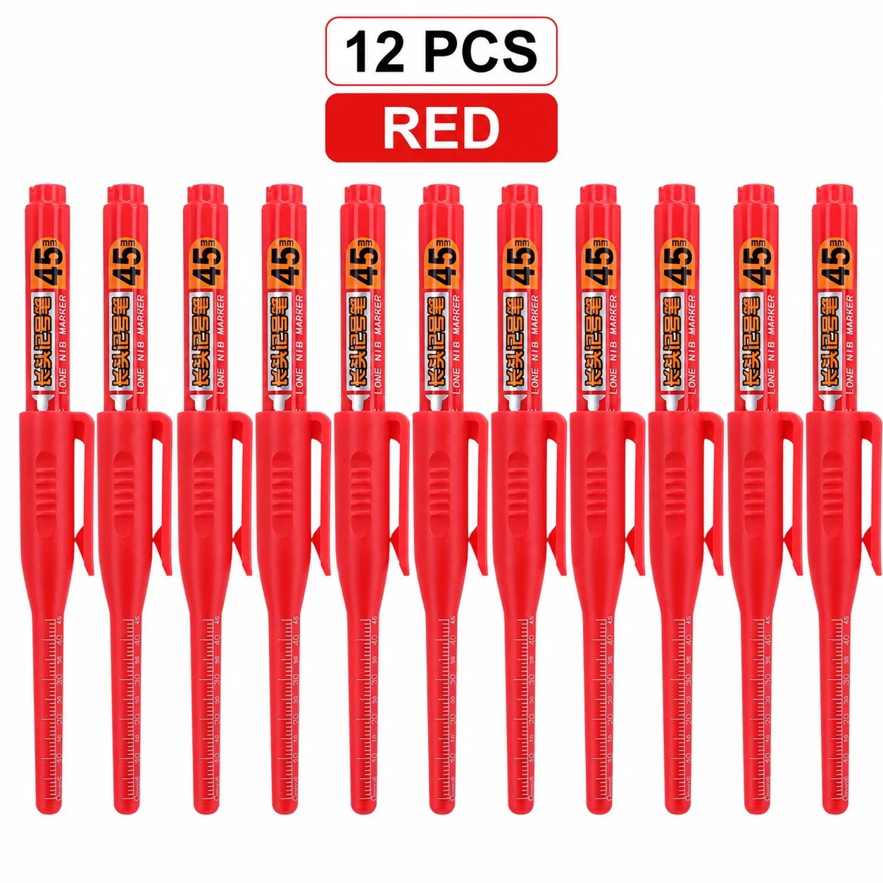 12 Stuks 45mm Diepe Gat Markeringspennen Lange Kop Timmerman Markeerpen Zwart/Blauw/Rood/Groen voor Multifunctionele Houtbewerkingsgereedschappen