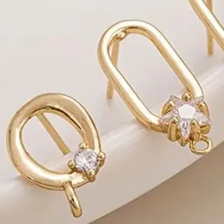 

1Pair DIY Earrings Kit 14K Gold Five-Pointed Star Zirconia Oval Pendant with 925 Silver Needle for Jewelry Making