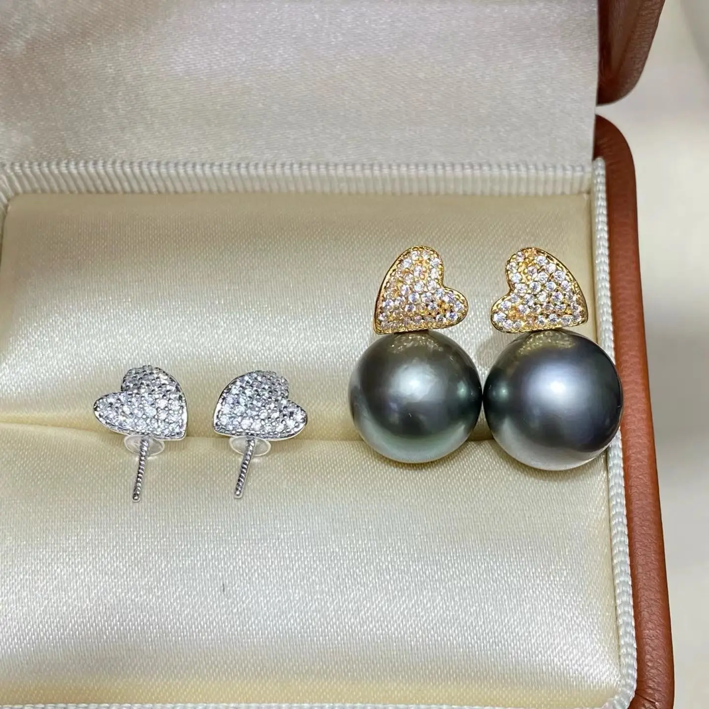 Wholesale Heart S925 Sterling Silver Earrings Mount Findings Settings Mounting Parts Accessory for 11-12mm Pearls 5 pairs/lot