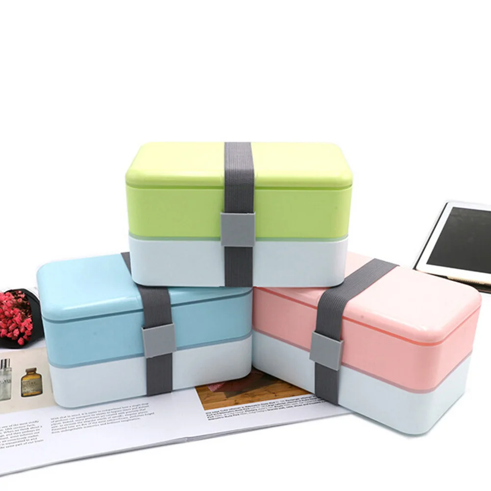 

Bento Lunch Box 2 Layers Japanese Style Blue Microwave Safe Food Grade PP Insulated Bento Container for School Office