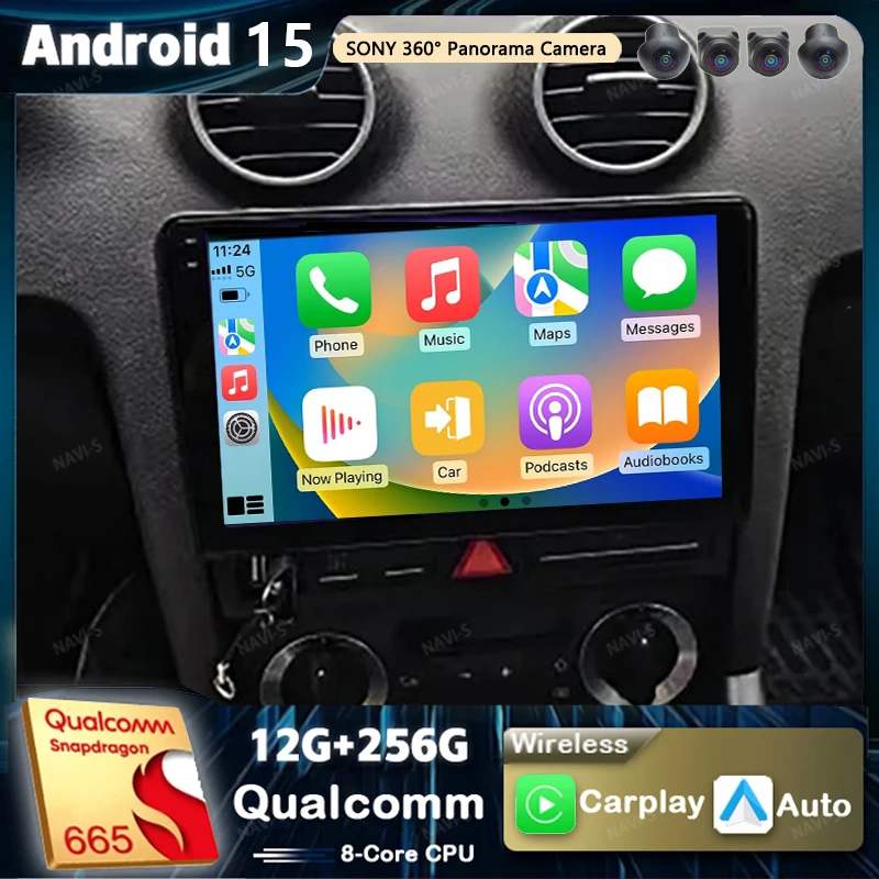 Android 15 2K QLED For Audi A3 2 8P 2003-2013 S3 2 2006-2012 RS3 Android Car Radio Multimedia Video Player GPS Stereo CarPlay 4G