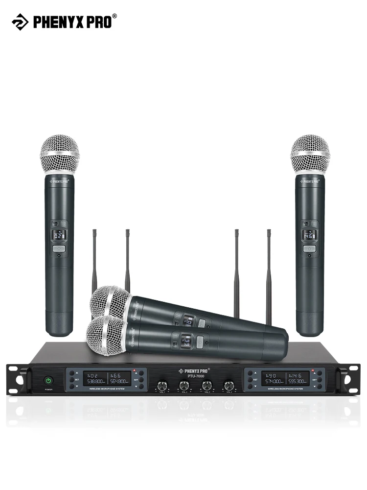 Bezprzewodowy system mikrofonowy UHF Phenyx Pro PTU-7000 z mikrofonami ręcznymi 4x40 kanałów Automatyczne skanowanie Wybierana częstotliwość dla kościoła — zdjęcie produktu 7