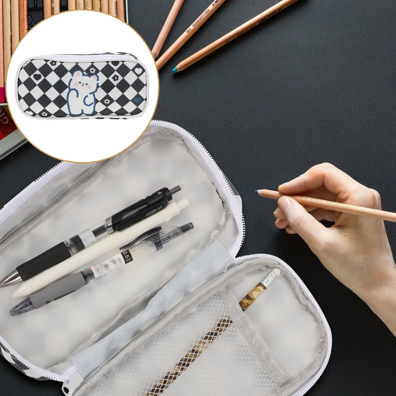 

Large Capacity Portable Pencil Case Convenient Pen Bag for Students Multi-Use Stationery Organizer with Zipper