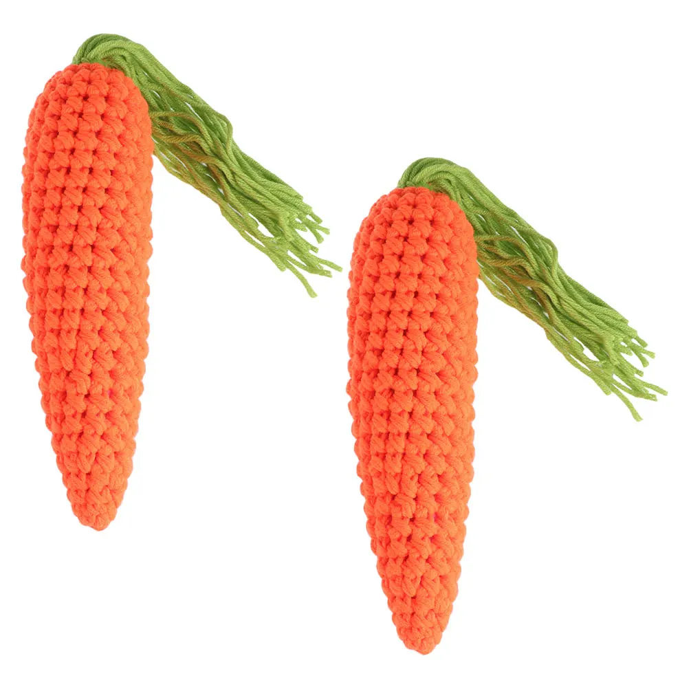 

2pcs Carrot Toy Woolen Yarn Easter Decor Artificial Crochet Vegetable Photography Props Kids Display