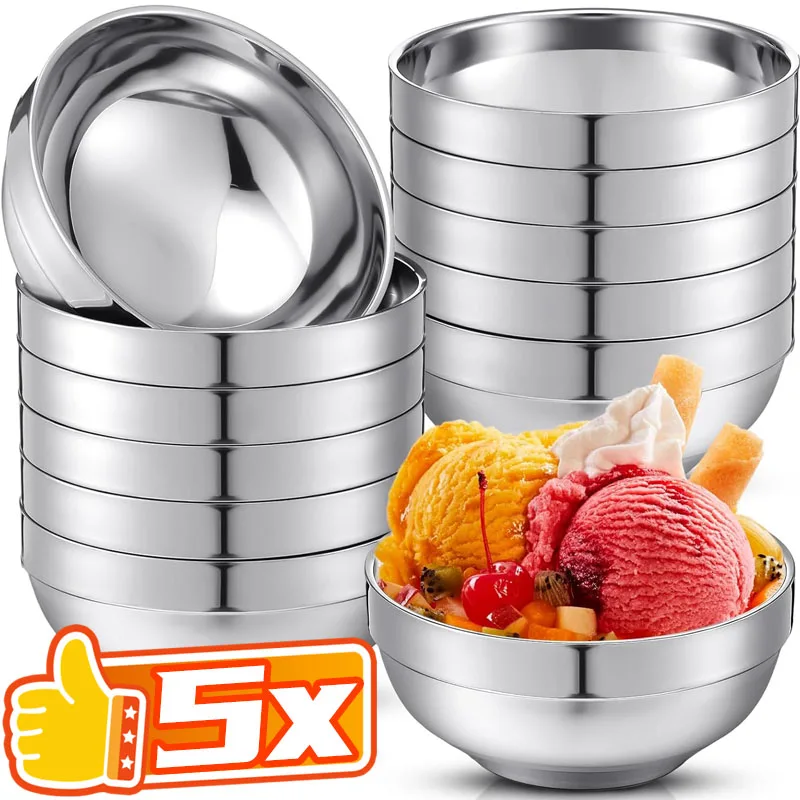 304 Stainless Steel Anti Scalding Bowls Double-layer Thickened Sturdy Soup Rice Bowls Children's Canteen Bowl Adult Noodle Bowl