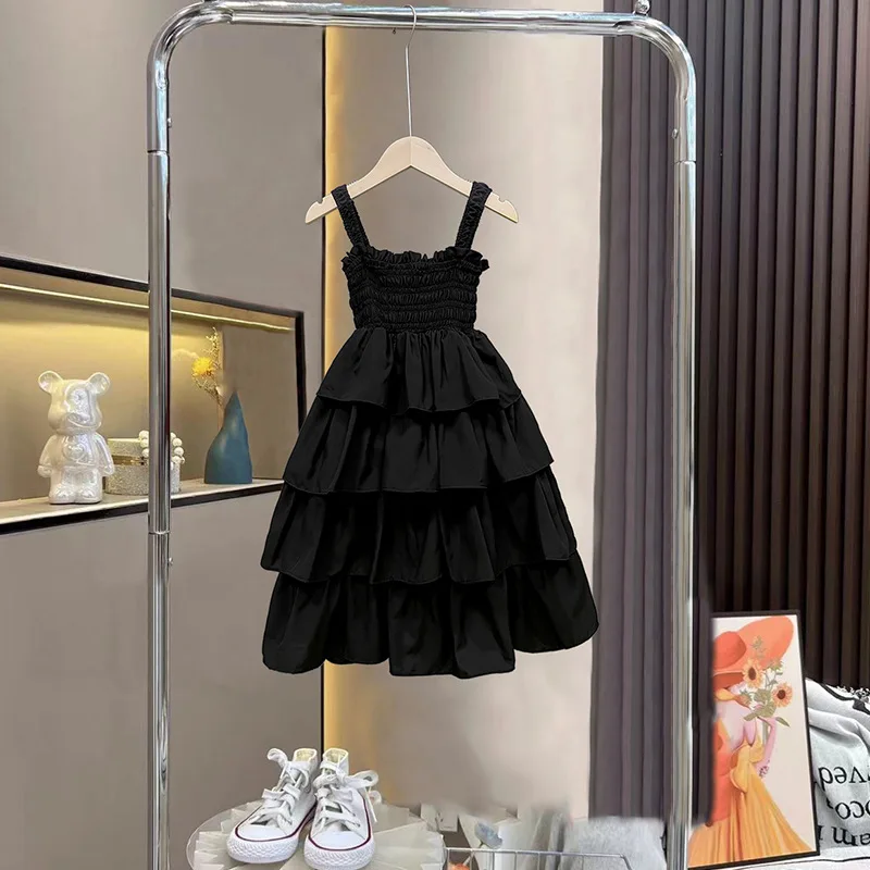 Girls' Sling Pleated Skirt Dress 2026 Spring Summer New Korean Girl's Dress Cake Skirts 2-9Year Girl's Princess Dress