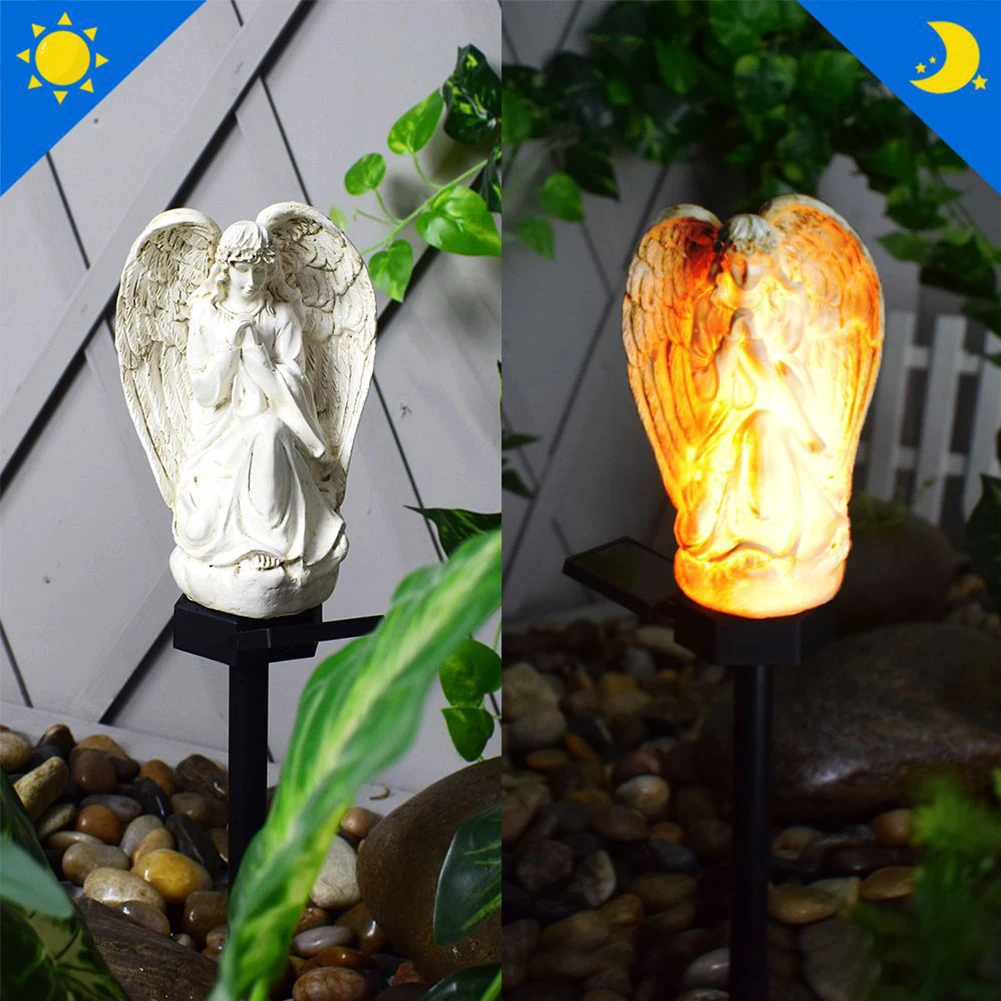 Solar Ground Plug Light Crafts Resin Angel Lawn Decorative Light Lighting Ornament IP55 Waterproof Home Decor for Lawn Garden
