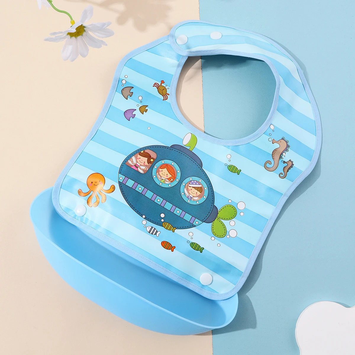 Baby food bib Baby waterproof bib three-dimensional detachable food food pocket Child child saliva pocket