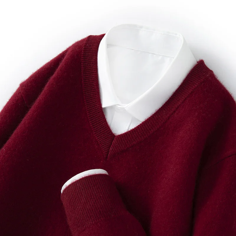 

Men's Trendy 100% Pure Cashmere Pullover High-Quality Luxury Knitted V-Neck Sweater Streetwear Loose Jumper Base Pull Tops