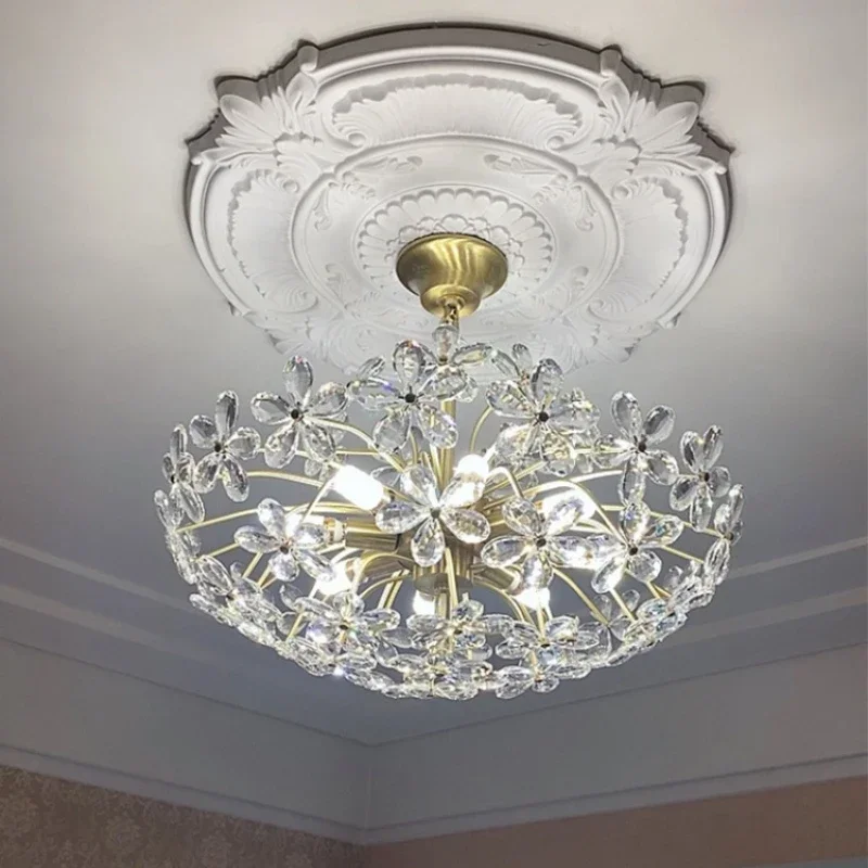 French countryside crystal flower chandelier Nordic retro dining room light luxury LED pendant light home decoration lighting