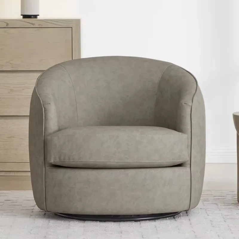 

Swivel Barrel Chair, Modern Comfy Faux Leather Accent Chair for Living Room, Stone Grey