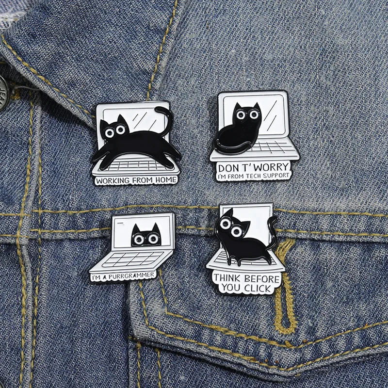 2-8pcs Cat Brooch Set Food Coffee Skull Broom Drawing Witch Books Rainbow Music Computer Cute Cat Badge Punk Lapel Pins Jewelry