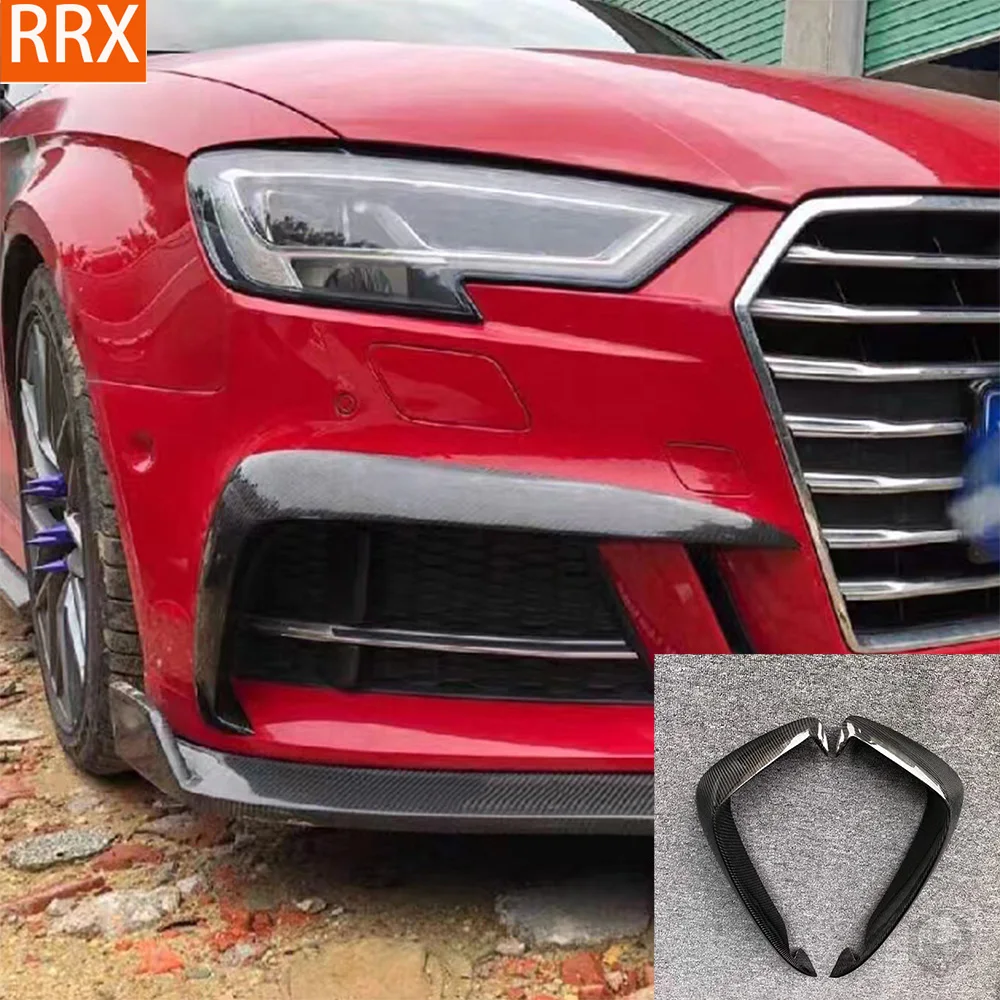 For Audi A3 8V S3 2017-2019 Real Dry Carbon Fiber Front Bumper Fog Lamp Wind Deflector Car Decoration Accessories Modification