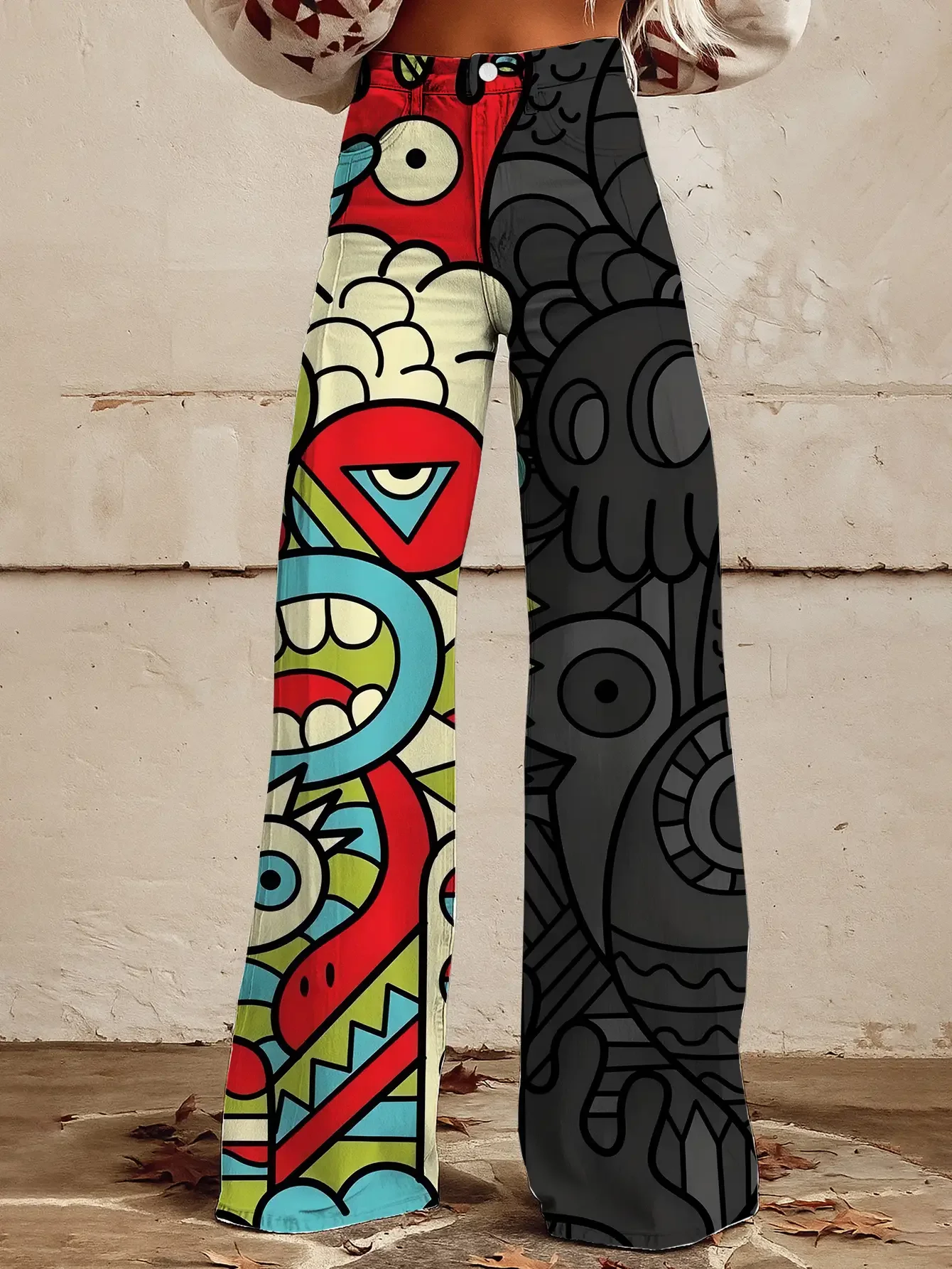 

European and American style niche colorful butterfly graffiti print imitation jeans.