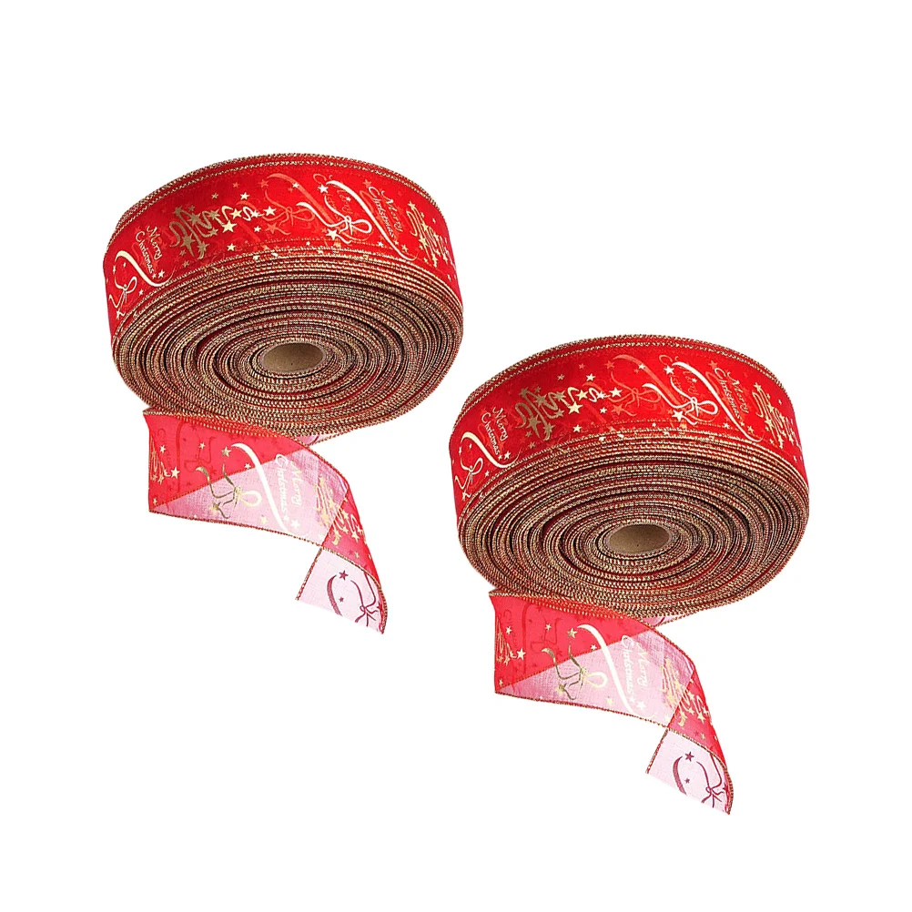 

2 Rolls Christmas Tree Ribbon Gift Wrapping Printed Packing Rope Package Belt Birthday Present