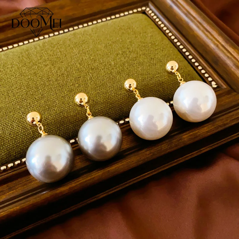 DOO MEI Elegant Large Round Pearl Dangle Earrings for Women Imitation Pearl Drop Earrings Bridal Wedding Dinner Ear Jewelry
