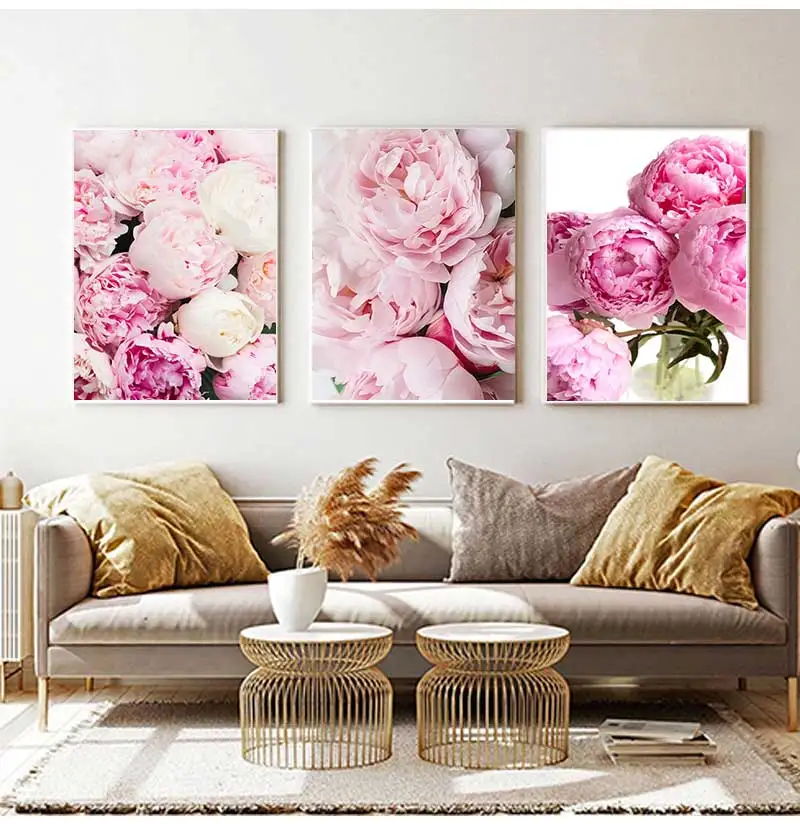 Pink Peony Floral Print Painting Home Decor Scandinavian Art Flower Canvas Poster Wall Picture Modern Living Room Decoration view 4