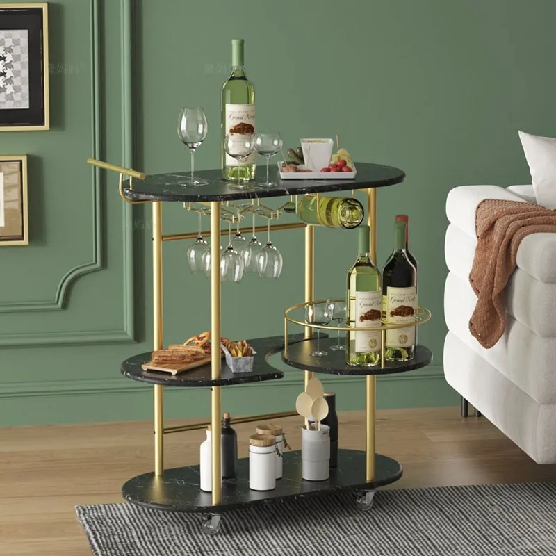 عربة طعام النبيذ الأوروبية المكونة من ثلاث طبقات عربة من الحديد المطاوع لتخزين المنزل وعربة أدوات من الرخام الاصطناعي #3