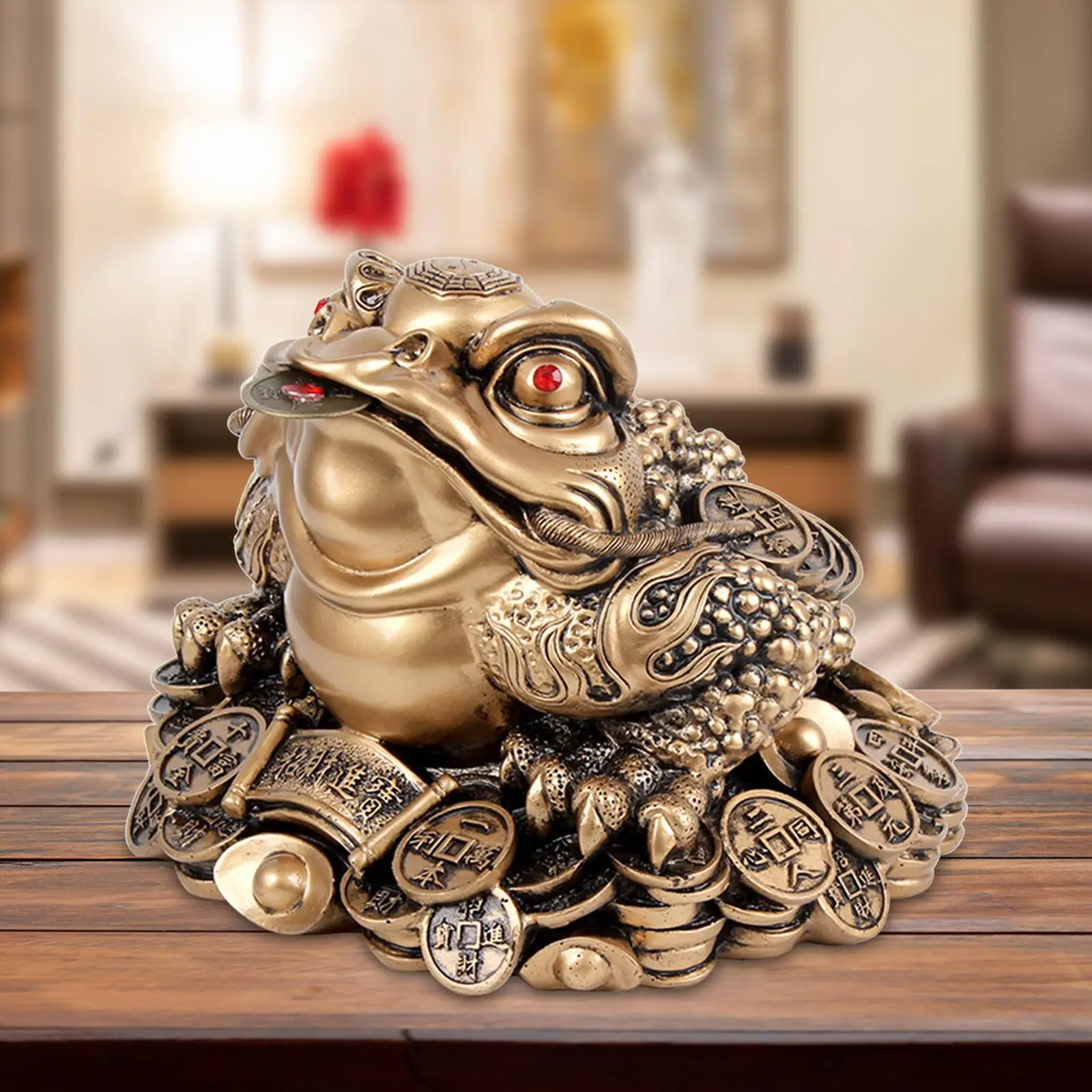 Estatuilla de sapo Feng Shui de fortuna y riqueza, escultura de mesa, decoración de escritorio, sapo de tres patas para el calentamiento de la casa, regalo exquisito