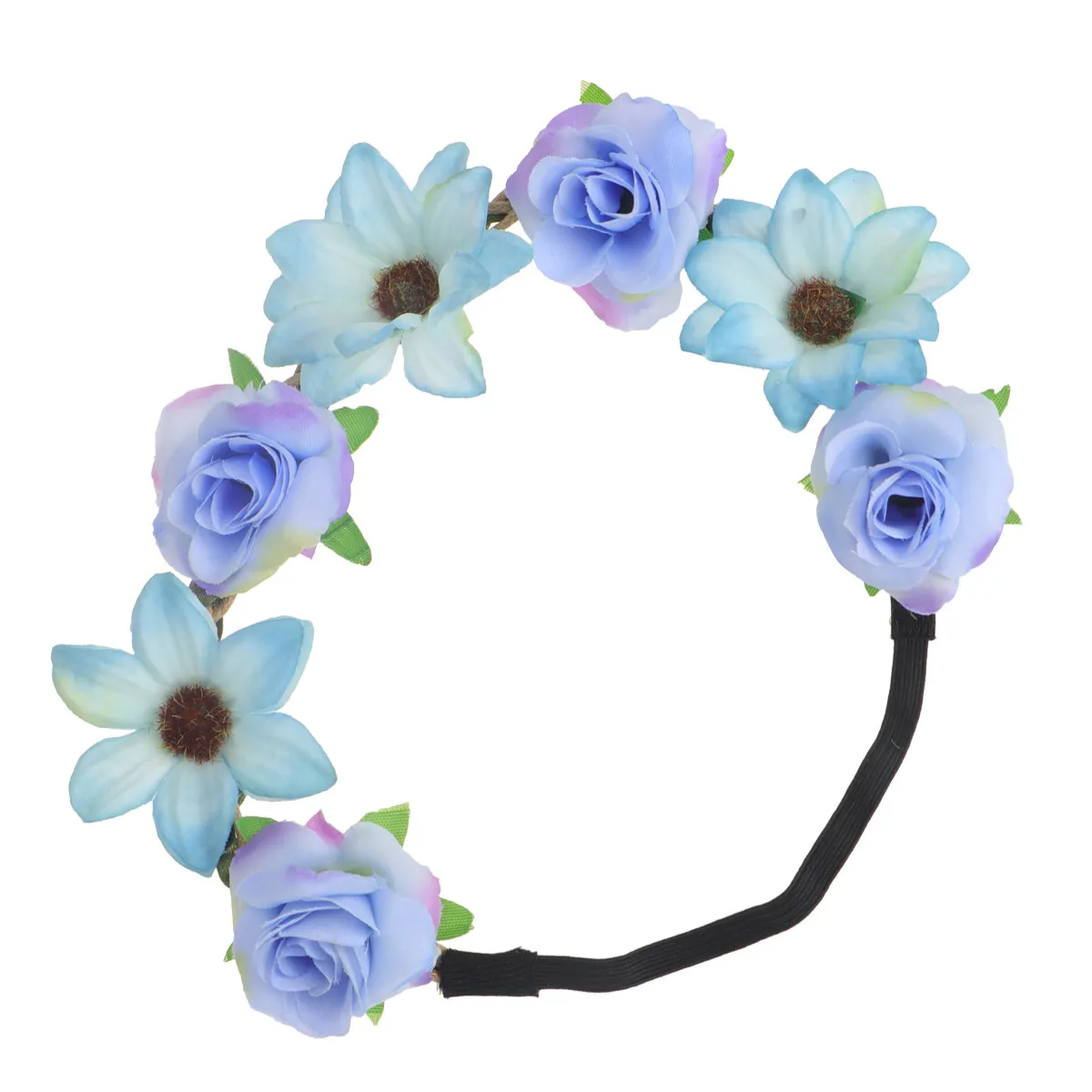 Blue Rose Floral Hair Wreath Bridal Headband Holiday Wedding Party Photo Shoot Performance Hair Band Accessory
