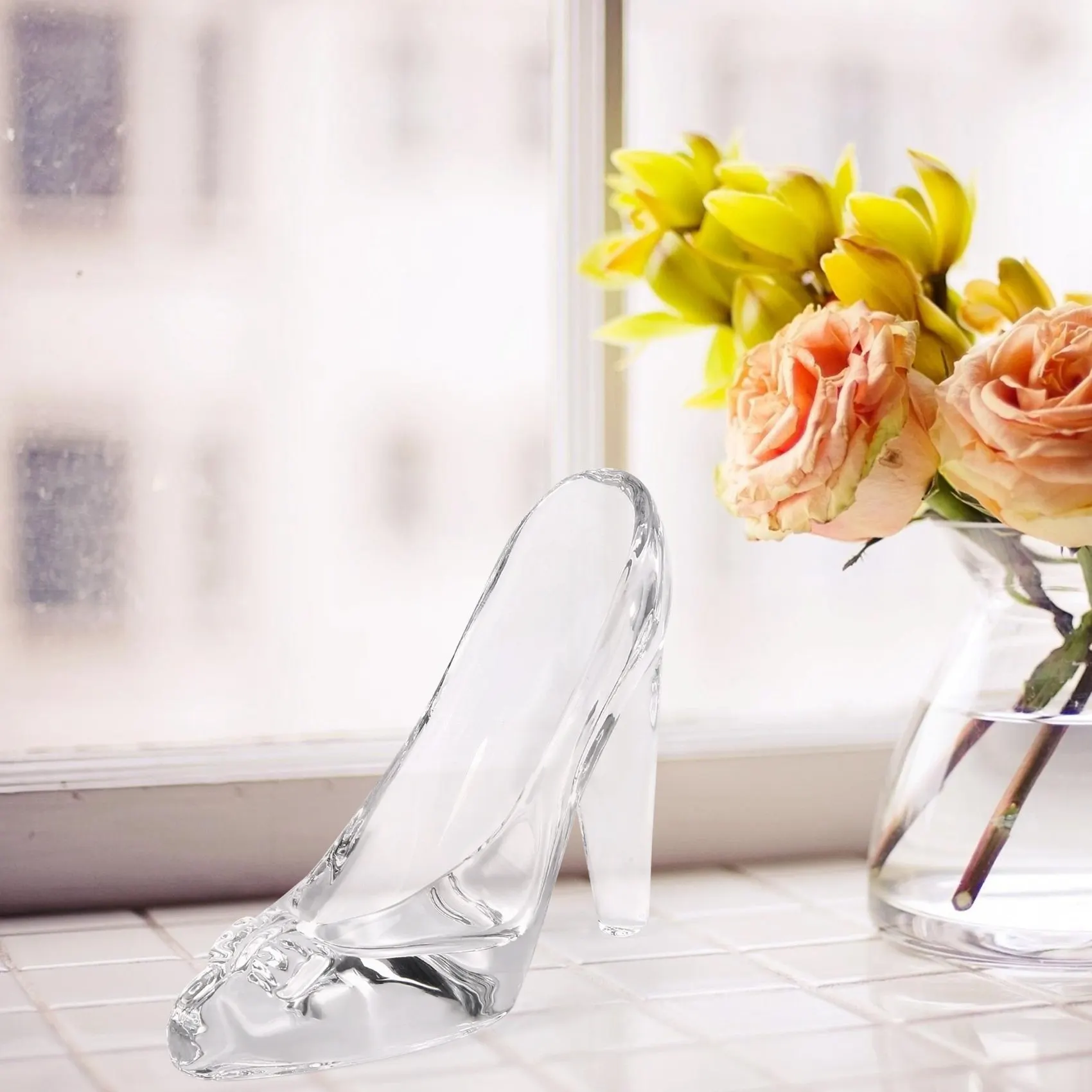 Crystal Shoes Glass Birthday Home Decor High-Heeled Shoes Wedding Shoes Figurines Miniatures Ornament