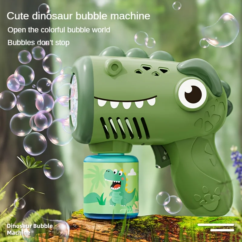 Macchina per bolle di dinosauro per bambini, pistola per soffiare bolle portatile, giocattoli da esterno per ragazzi e ragazze