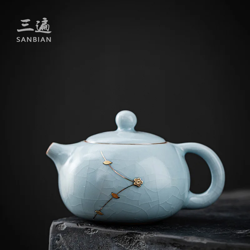 

★★Ru Kiln Kung Fu Tea Set Nail Teapot Crack Ru Ceramic Large Xi Shi Single Teapot Supportable Teapot Ceramic Household